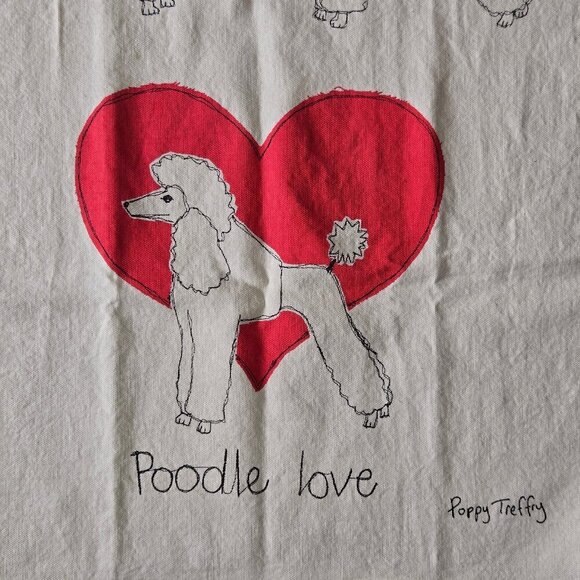 Anthropologie Poppy Treffy Set of 2 Tea Towels "Poodle Love" Unbleached Cotton - Picture 3 of 5